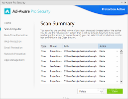 Showing the Ad-Aware Pro Security options on threat detection